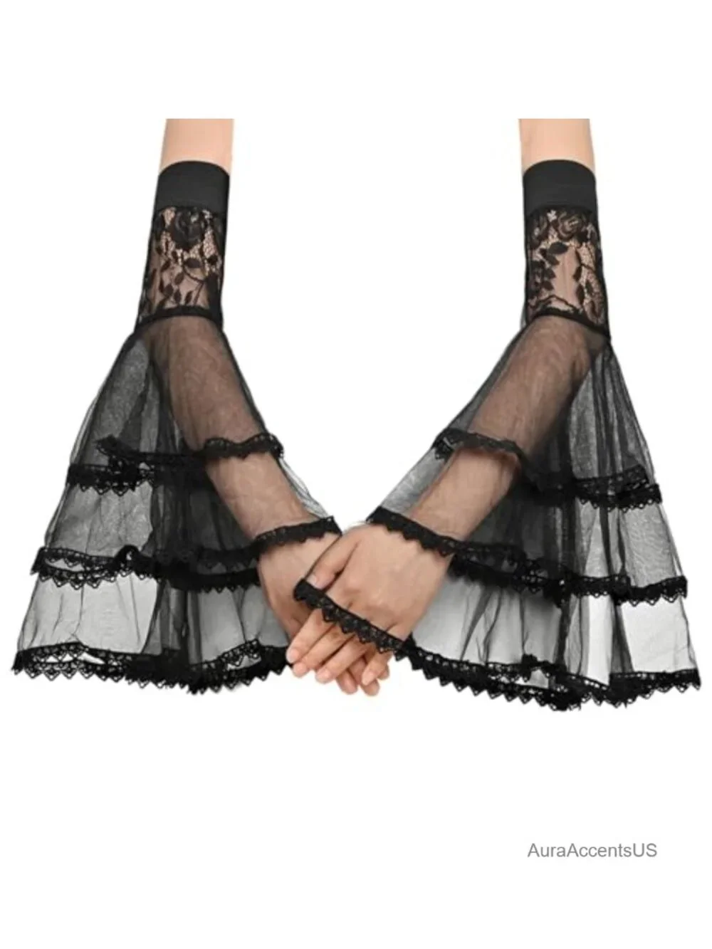 Victorian Lace Tulle Detachable Arm Sleeves for Women Halloween Wedding